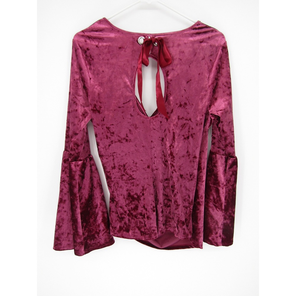 Venus Velvet Top Large Burgundy Crushed Bell Sleeve Surplice Ruched Wrap Festive - Picture 3 of 12